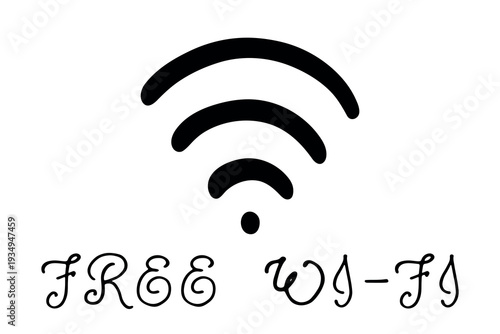 Hand drawn free wifi spot zone sign Public wi-fi area sign Wireless internet clipart in doodle style Single element for print, web, design, decor 3G, 4G, 5G, 6G, IoT
