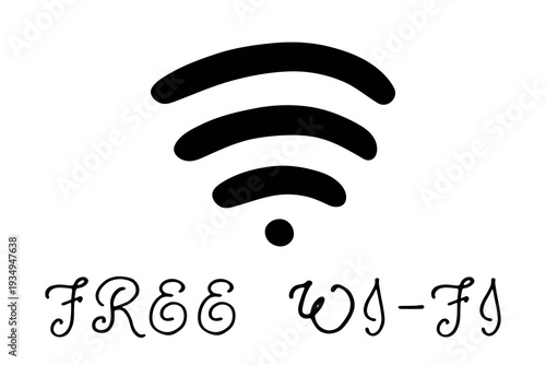 Hand drawn free wifi spot zone sign Public wi-fi area sign Wireless internet clipart in doodle style Single element for print, web, design, decor 3G, 4G, 5G, 6G, IoT