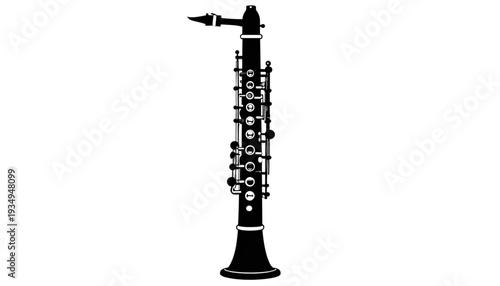 A minimalist illustration of a black oboe on transparent background