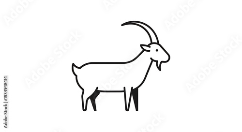 Simple Black and White Outline Illustration of a Domesticated Goat Standing on a White Background