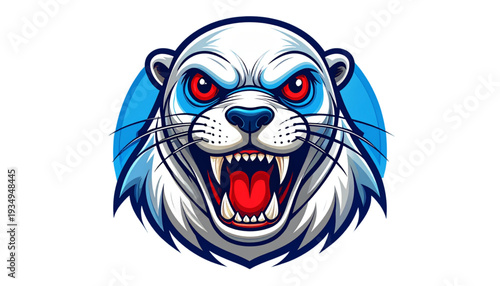 A fierce lion's head illustration with red eyes and sharp teeth on transparent background
