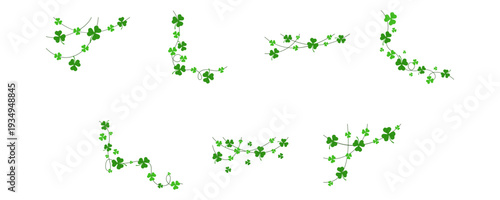 Green shamrock garland decoration corner for st patrick day. Vector isolated