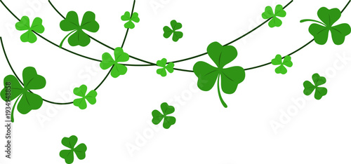 Green shamrock garland decoration corner for st patrick day. Vector isolated