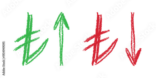 Hand drawn turkish lira currency symbol Growth and fall profit with arrow up and down Brush stroke doodle Element for design