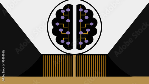 Stylized brain with digital circuits symbolizes artificial intelligence and computing.