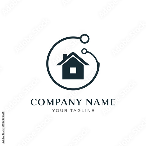 House Logo Design Template with Circle.