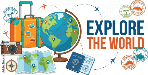 Travelers Exploring the World with Globe and Travel Documents
