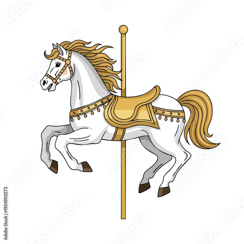 White Horse in Golden Harness Running