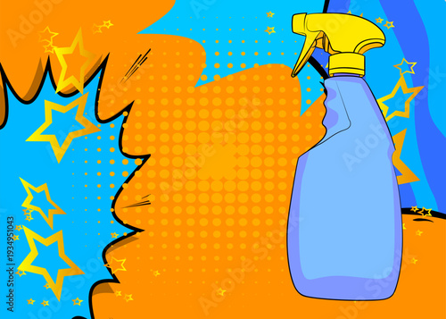 Cartoon Spray Bottle, comic book Cleaning. Retro vector comics pop art design.