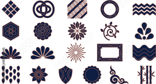 Diverse collection of traditional Asian and Indonesian cultural patterns and decorative vector elements.