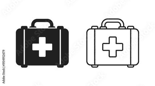 Medical First Aid Kit Vector Icon with Cross Symbol, Healthcare Emergency Supplies Illustration, Black and White Safety Equipment Vector Graphic for Hospital, Clinic, and Wellness Design