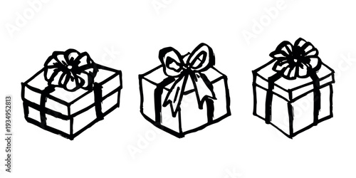 Set of hand drawn present box with ribbons Birthday present clipart Christmas gift Holiday doodle For design, print, web, decor, greeting card, sale