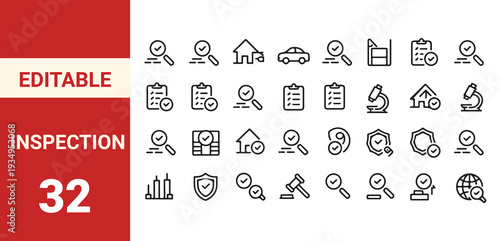 Inspection icon set. Editable line icons. Vector illustration.
