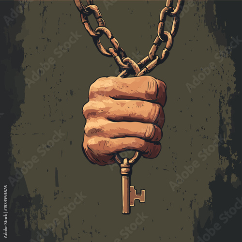 Unlocking the Chains of Restriction A Hand Reaches Out with a Key to Free Bound Wrists , vector style simple color