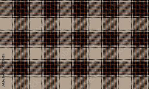 Seamless plaid fabric in beige, black, and orange, ideal for fashion, packaging, and decoration. Adds a distinctive touch to products and is easy to use in all design styles.