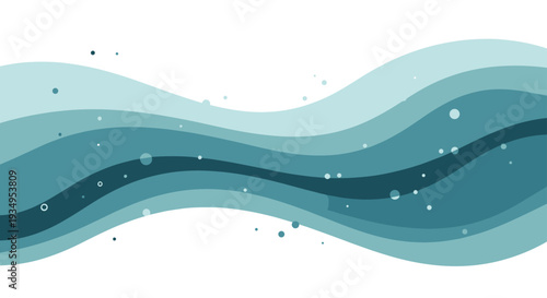 Abstract wavy background with layers of different blue shades and small bubbles representing ocean waves or flowing water.