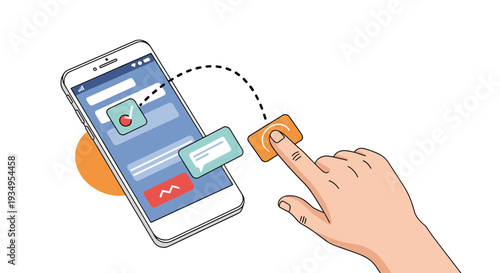 User hand interacting with a mobile application on a smartphone for data transfer or digital communication tasks.