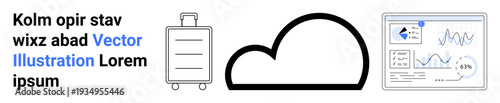 Travel, cloud computing, data analytics, digital storage, business solutions, technology innovation. Luggage, cloud icon and data chart . Travel and cloud computing concept