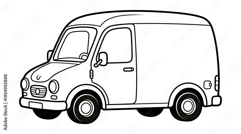 Fototapeta premium Black and white line drawing of a delivery van