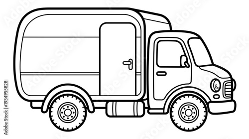 Simple line art illustration of a box truck, isolated on white background.