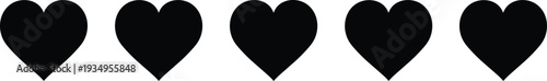 Black solid heart icons set for love romance and healthcare symbols featuring minimalist shapes for wedding invitations medical apps valentine day cards and digital graphics,