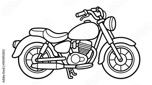 Black and white illustration of a classic motorcycle
