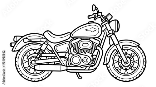 Black and white illustration of a classic motorcycle