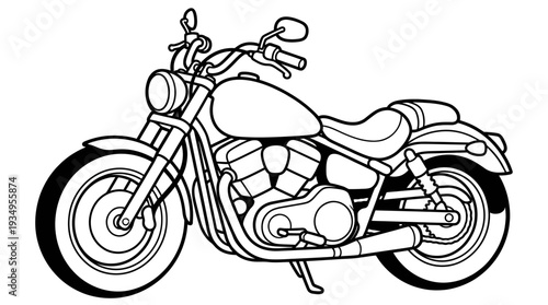 Black and white outline drawing of a motorcycle