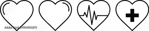Heart health icons set featuring line art style with cardiology pulse waveform plus sign symbol and glossy reflection for medical healthcare and wellness apps

Keywords (SEO Optimized)