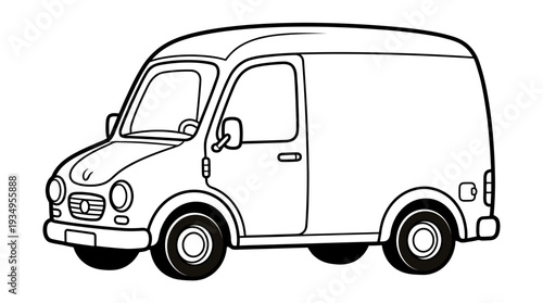 Black and white line drawing of a delivery van