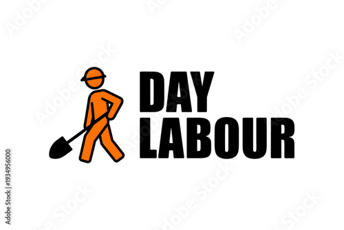 A vector graphic illustration of a labourer with a shovel and the words 'Day Labour' in a modern flat design style