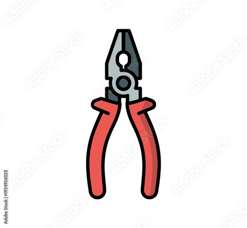 A vector graphic illustration of a pair of pliers with red handles and a metal tip on a white background