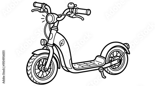 Line art electric scooter with leaf logo, eco friendly transport concept