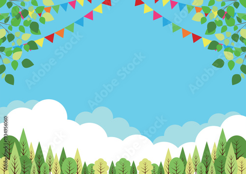 森のイベント背景、かわいい、シンプル、横、イラスト