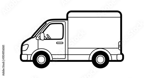 Line art illustration of a delivery van, simple and clean design