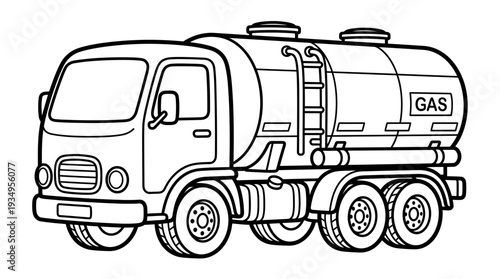 Line art tanker truck for gas delivery