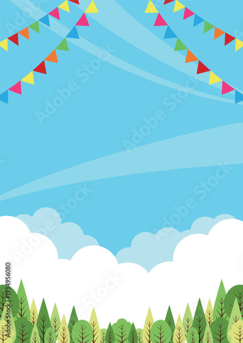 森のイベント背景、かわいい、シンプル、縦、イラスト