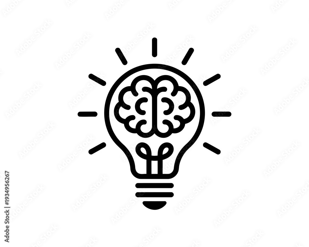 Fototapeta premium A minimalist vector illustration of a lightbulb with a brain inside, symbolizing a great idea or innovation