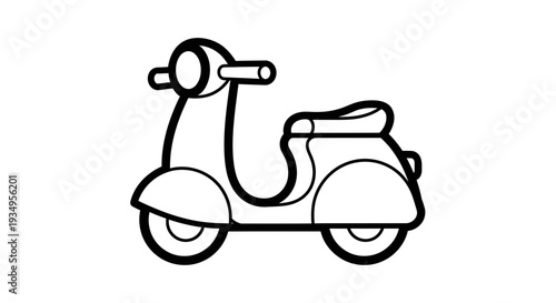 Retro scooter icon, simple line art, black and white illustration