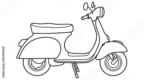 Retro Scooter Line Art Drawing