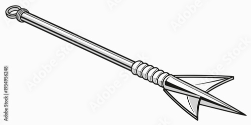 A metallic spearhead designed for underwater use is depicted isolated on a white background.