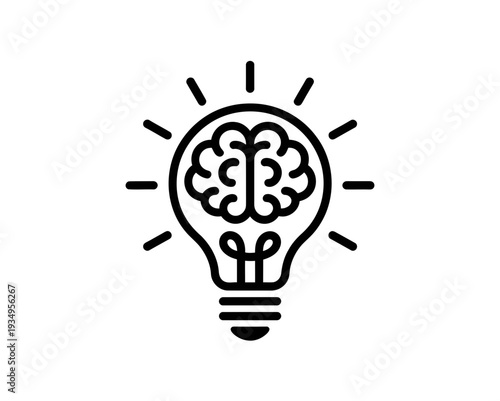 A minimalist vector illustration of a lightbulb with a brain inside, symbolizing a great idea or innovation