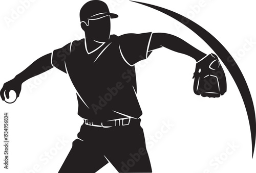 Baseball player in action throwing a ball with glove