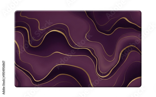 An abstract illustration of wavy patterns and gold lines on a purple background viewed from directly above