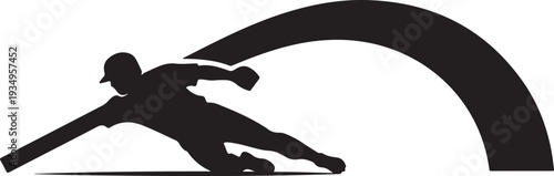 Baseball player silhouette swinging bat in motion arc