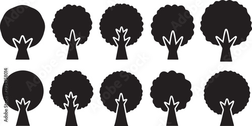 Afro Textured Tree Silhouettes on White Background Illustration