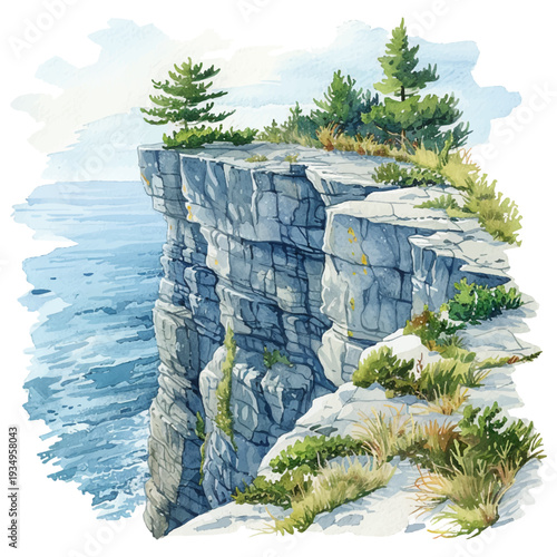 cliffside overlooking the sea hand drawn vector illustration