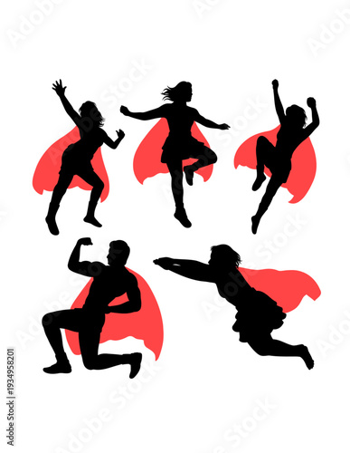 Superhero silhouette gesture with red cape illustration