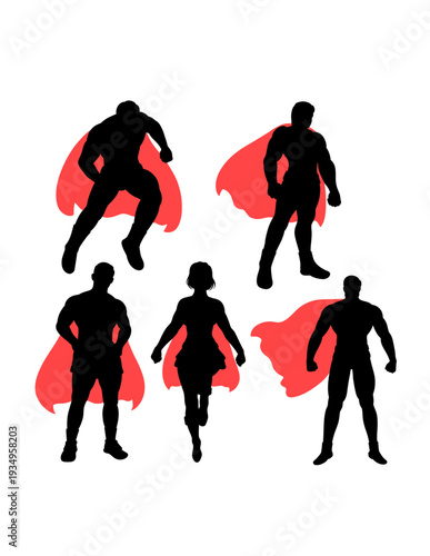 Superhero silhouette gesture with red cape illustration