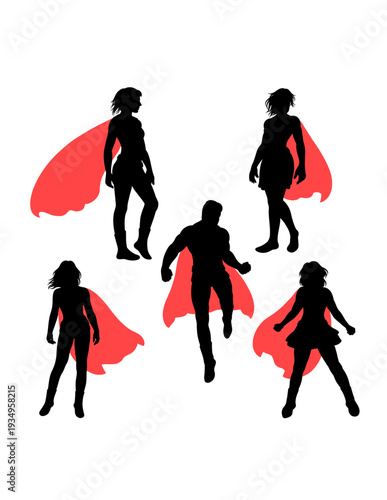 Superhero silhouette gesture with red cape illustration